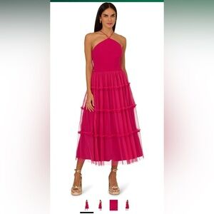 Adrianna Papell Vibrant Pink Tiered Midi Dress